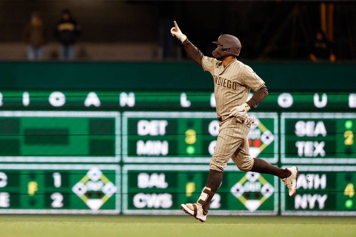 Xander Bogaerts #2 hits a home run gainst the Pirates at PNC Park on April 7, 2025 in Pittsburgh. Xander Bogaerts #2 hits a home run gainst the Pirates at PNC Park on April 7, 2025 in Pittsburgh.
