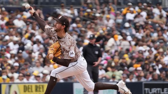 Padres starting pitcher Griffin Canning (17) pitches the ball during an MLB baseball game against the White Sox, Sunday May 03, 2026 in San Diego, California.