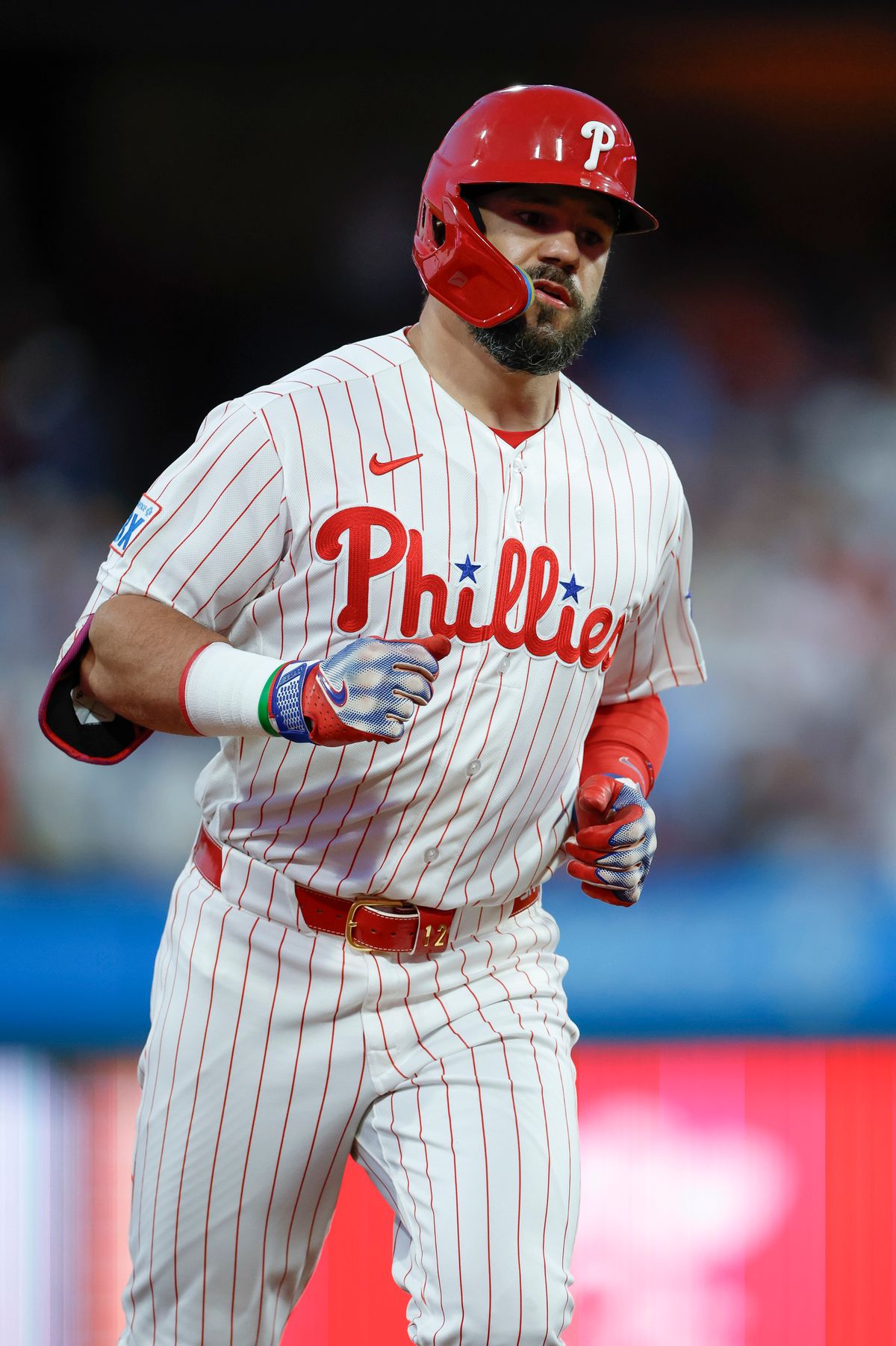 Kyle Schwarber #12 of the Philadelphia Phillies hits a home run against the San Diego Padres at Citizens Bank Park on June 3, 2026 in Philadelphia, Pennsylvania.