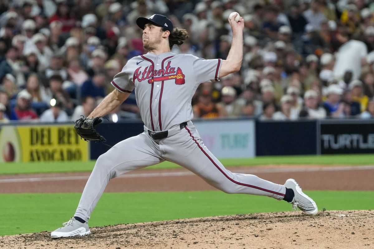 Braves relief pitcher Dylan Dodd (46) pitches the ball during an MLB baseball game against the Padres, Monday June 22, 2026 in San Diego, California. Braves relief pitcher Dylan Dodd (46) pitches the ball during an MLB baseball game against the Padres, Monday June 22, 2026 in San Diego, California.