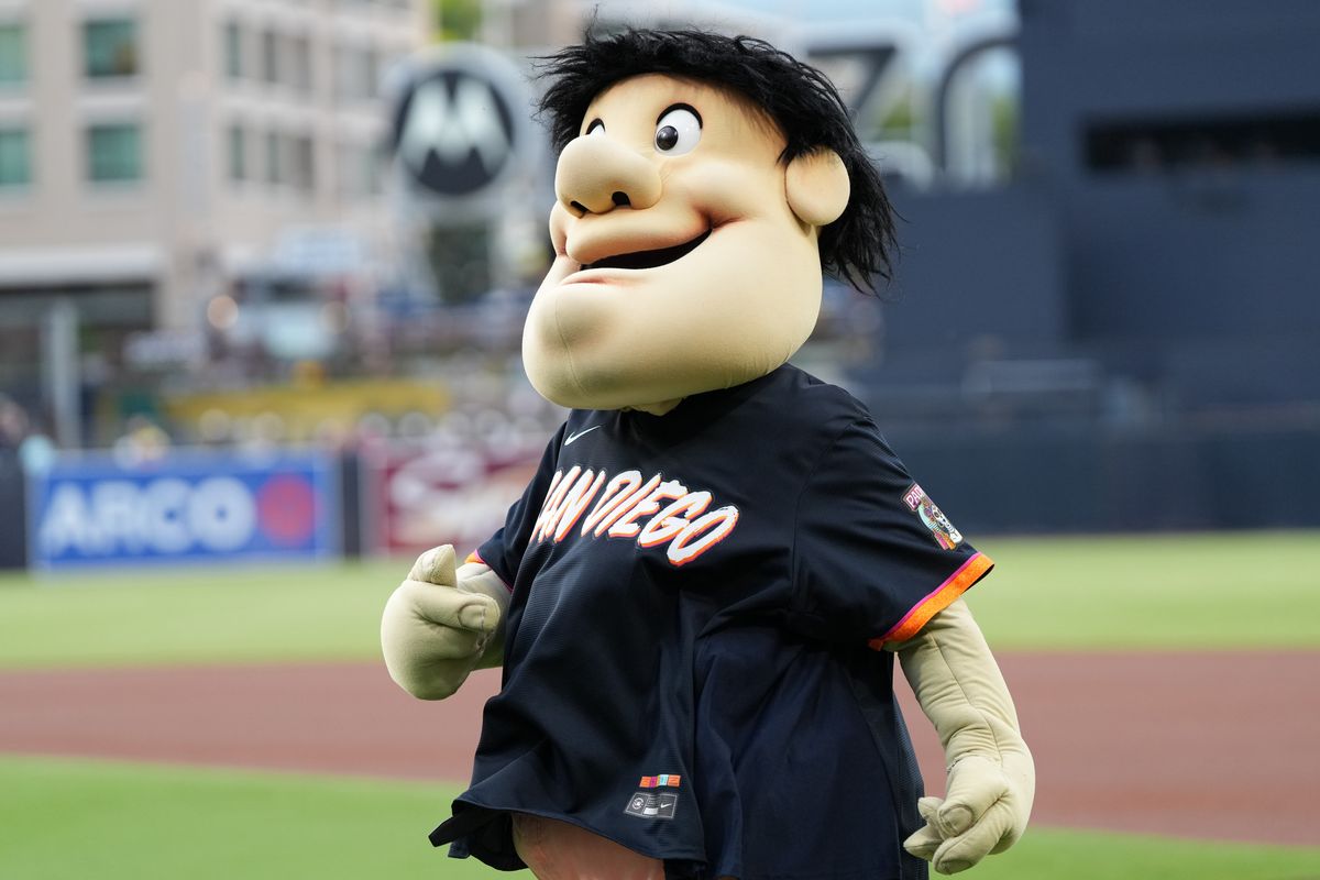 Padres mascot walks onto the filed before an MLB baseball game against the Twins, Friday August 21, 2026 in San Diego, California. Padres mascot walks onto the filed before an MLB baseball game against the Twins, Friday August 21, 2026 in San Diego, California.