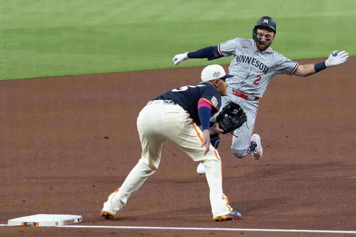Twins first baseman Kody Clemens (2) slides to third base during an MLB baseball game against the Padres, Friday August 21, 2026 in San Diego, California. Twins first baseman Kody Clemens (2) slides to third base during an MLB baseball game against the Padres, Friday August 21, 2026 in San Diego, California.