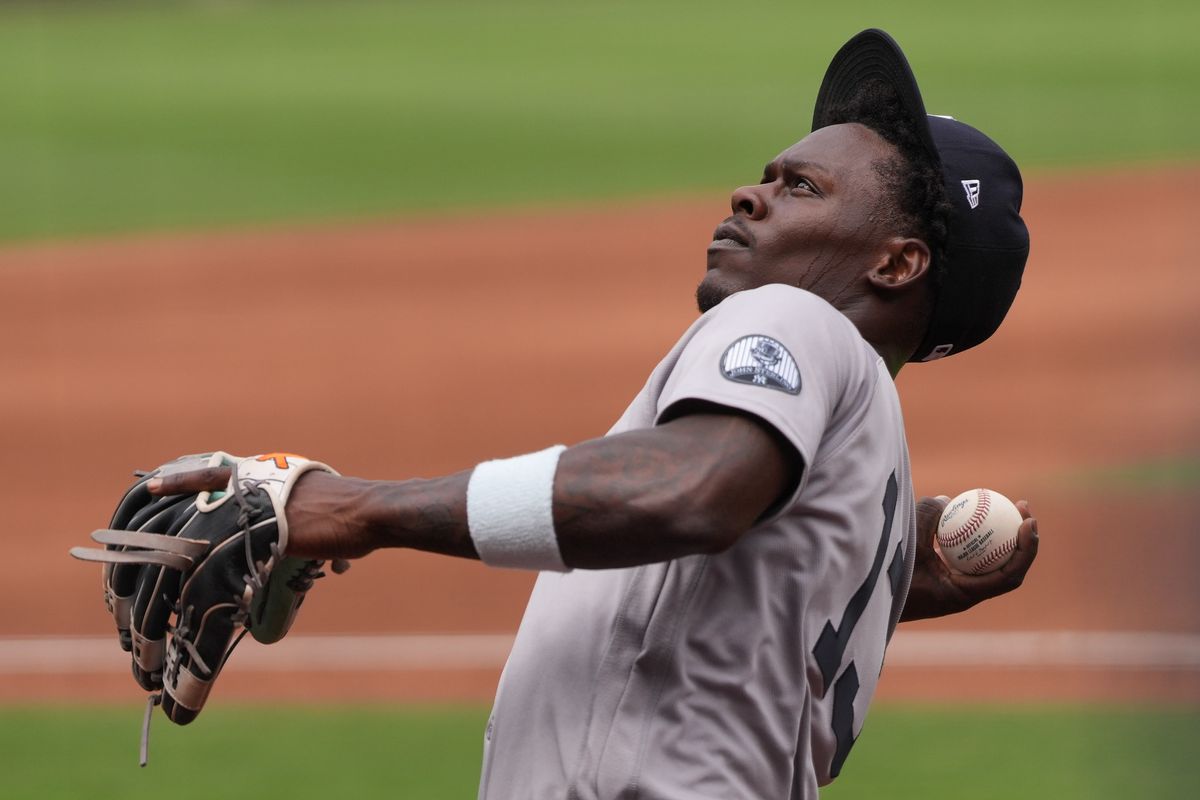 Yankees second baseman Jazz Chisholm Jr. (13) throws a ball into the stands during an MLB baseball game against the Padres, Sunday September 06, 2026 in San Diego, California. Yankees second baseman Jazz Chisholm Jr. (13) throws a ball into the stands during an MLB baseball game against the Padres, Sunday September 06, 2026 in San Diego, California.