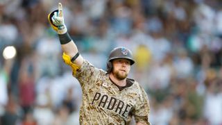 Cronenworth's walk-off winner caps Padres extra innings win over Texas taken at Petco Park (San Diego Padres). Photo by David Frerker - Imagn Images