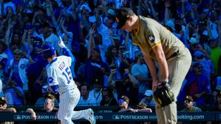 Padres bats go silent against Cubs pen, pair of home runs turn Game 1 taken at Wrigley Field (San Diego Padres). Photo by David Banks - Imagn Images