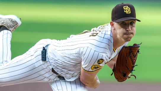 Apr 16, 2026; San Diego, California, USA; San Diego Padres starting pitcher Walker Buehler (10) throws a pitch during the first inning against the Seattle Mariners at Petco Park.
