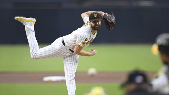 Patient Padres work season-high in walks to battle by Athletics taken at Petco Park (San Diego Padres). Photo by Denis Poroy - Imagn Images