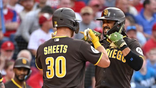 Sheets homers, Bowen singles in debut, but Padres fall again at Phillies taken at Citizens Bank Park (San Diego Padres). Photo by Eric Hartline - IMAGN Images