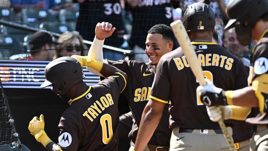 Samad Taylor’s first career home run, 5 total by Padres overpower Orioles taken at Oriole Park at Camden Yards (San Diego Padres). Photo by James A. Pittman - Imagn Images