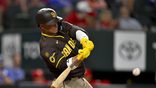 France has big night, Padres hitters get rare let down from pitching in loss taken at Globe Life Field (San Diego Padres). Photo by Jerome Miron - Imagn Images