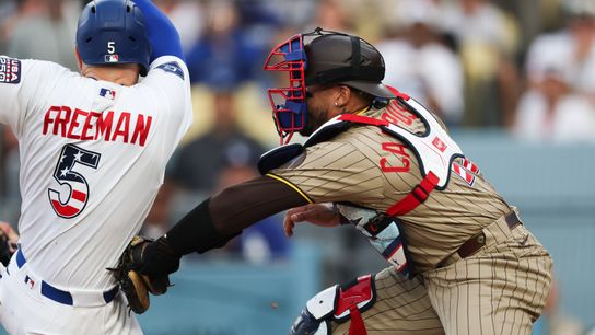 Padres shut out for ninth time in 2026, drop fifth straight to Los Angeles taken at Dodger Stadium (San Diego Padres). Photo by Kiyoshi Mio - Imagn Images