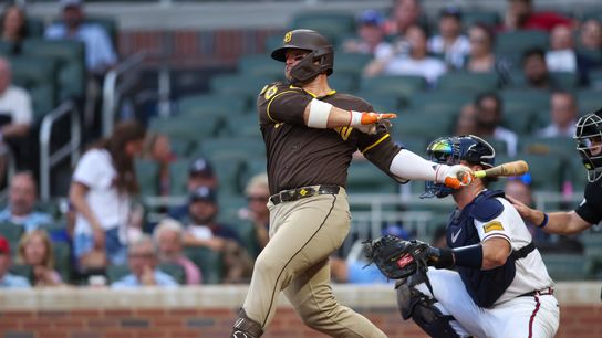 Two solo shots not enough as Padres drop opener in Atlanta taken at Truist Park (San Diego Padres). Photo by Brett Davis - Imagn Images