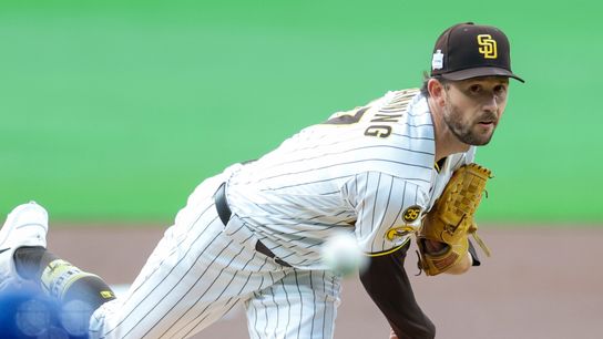 Jun 6, 2026; San Diego, California, USA; San Diego Padres starting pitcher Griffin Canning (17) throws a pitch during the first inning against the New York Mets at Petco Park.