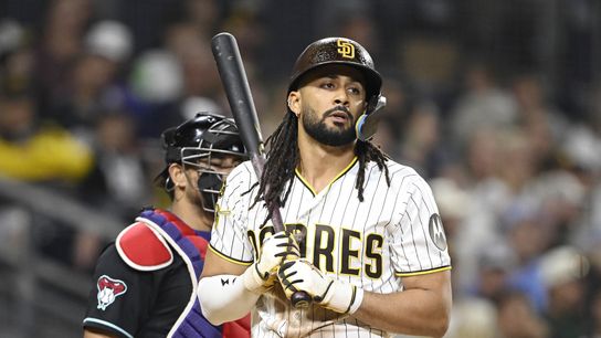 Jul 9, 2026; San Diego, California, USA; San Diego Padres right fielder Fernando Tatis Jr. (23) walks back to the dugout after striking out during the ninth inning against the Arizona Diamondbacks at Petco Park. Jul 9, 2026; San Diego, California, USA; San Diego Padres right fielder Fernando Tatis Jr. (23) walks back to the dugout after striking out during the ninth inning against the Arizona Diamondbacks at Petco Park.