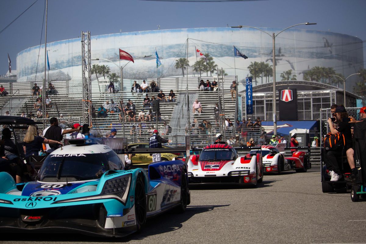 IMSA Sportscars leave the track after the Friday practice sessions at the 2025 Acura Grand Prix of Long Beach. 