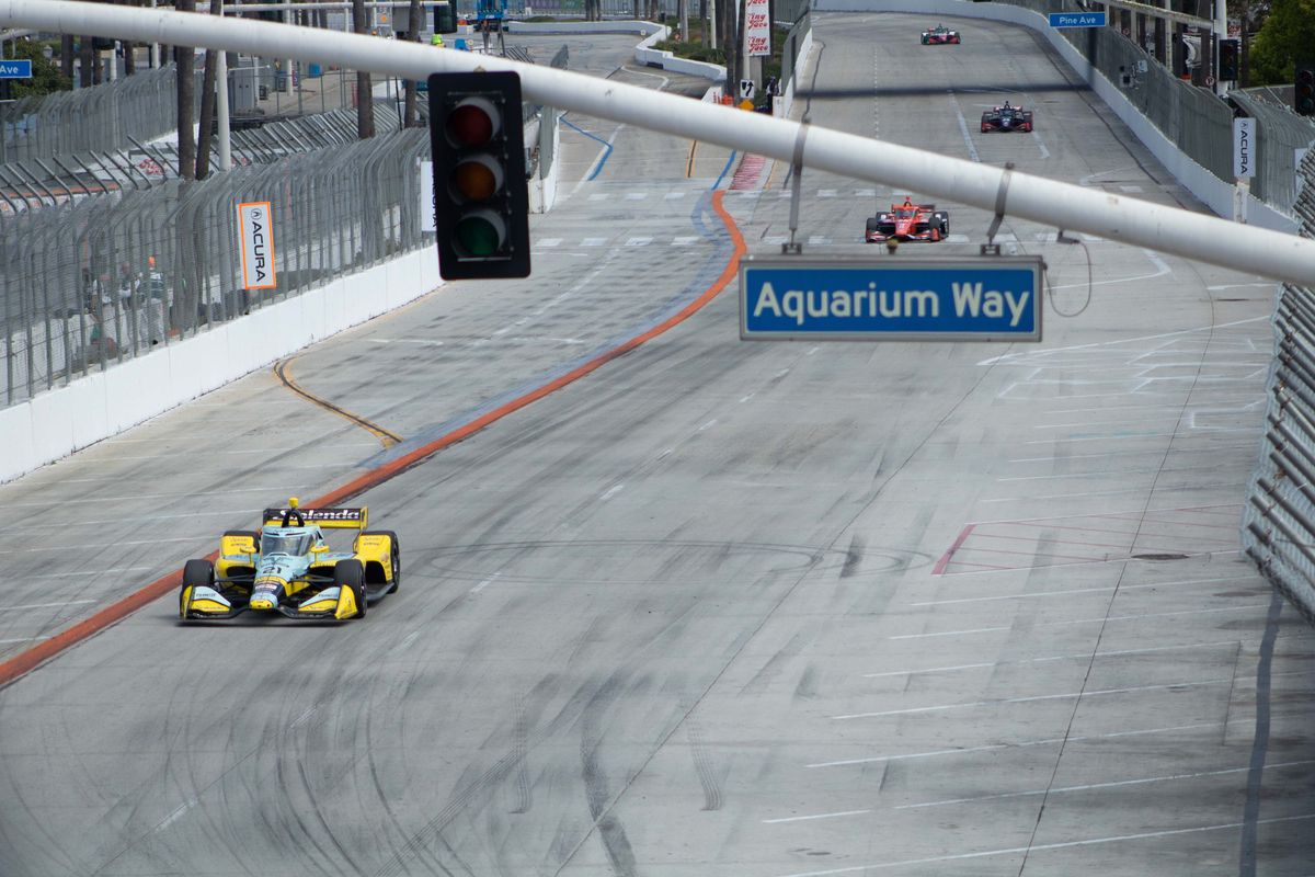 Christian Rasmussen (21) comes down the track at the 2025 Acura Grand Prix of Long Beach.