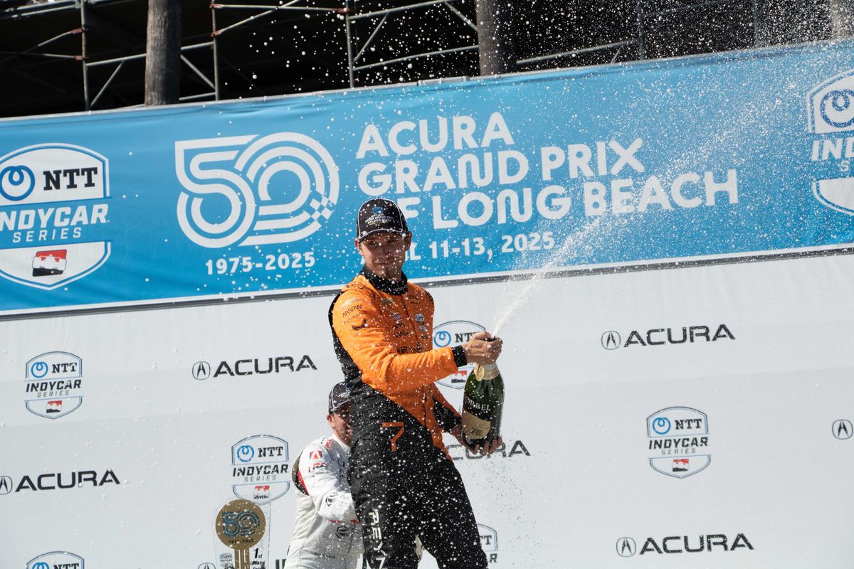 Christian Lundgaard (7) finshed in third after leading in 26 of 90 laps at the NTT IndyCar Series Grand Prix at the 2025 Acura Grand Prix of Long Beach.