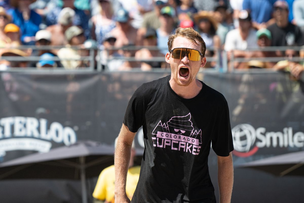 Gage Basey reacts after winning a point during the 2026 Manhattan Beach Open on Sunday, August 16, 2026 at Manhattan Beach Pier. Gage Basey reacts after winning a point during the 2026 Manhattan Beach Open on Sunday, August 16, 2026 at Manhattan Beach Pier.