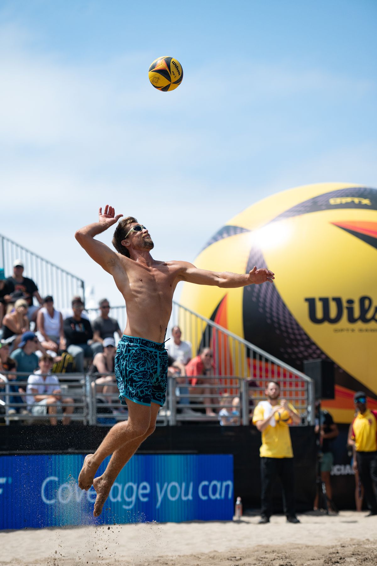 Paul Lotman serves the ball during the 2026 Manhattan Beach Open on Sunday, August 16, 2026 at Manhattan Beach Pier. Paul Lotman serves the ball during the 2026 Manhattan Beach Open on Sunday, August 16, 2026 at Manhattan Beach Pier.