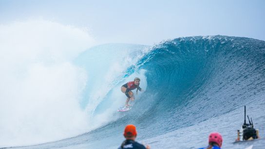 Erin Brooks of Canada surfs in the final at the Outerknown Tahiti Pro on August 13, 2026. Erin Brooks of Canada surfs in the final at the Outerknown Tahiti Pro on August 13, 2026.