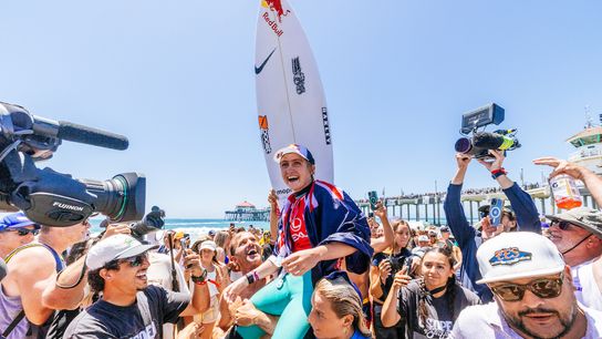 Sierra Kerr of Australia after winning the Final at the Lexus U.S. Open of Surfing. Sierra Kerr of Australia after winning the Final at the Lexus U.S. Open of Surfing.