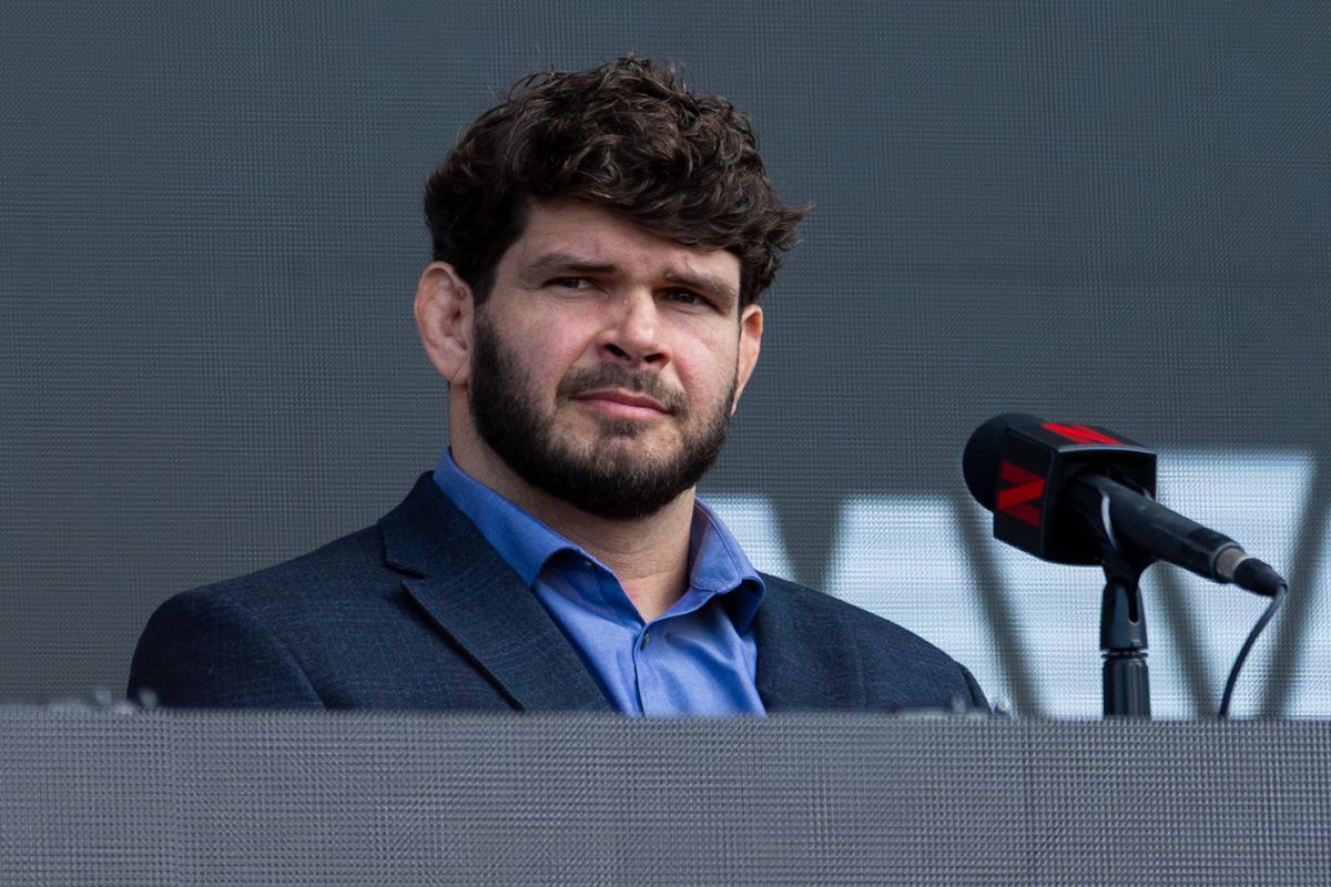 MMA fighter Philipe Lins looks on during a pre-fight press conference for a Netflix fight, Tuesday March 10, 2026 in Inglewood, Calif.