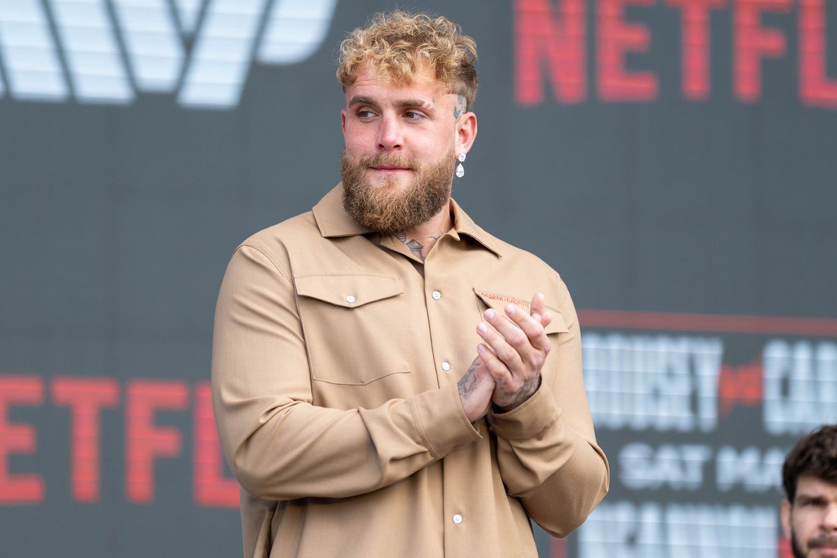 Most Valuable Promotions Co-Founder Jake Paul looks on during a pre-fight press conference for a Netflix fight, Tuesday March 10, 2026 in Inglewood, Calif.