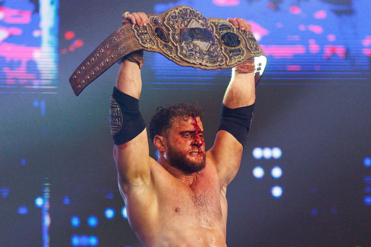 MJF celebrates after the AEW Revolution match on March 15, 2026 at Crypto Arena in Los Angeles.