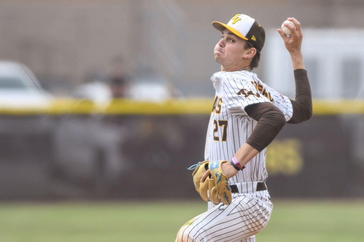 Temecula Valley Taden Krogsgaard (27) deliver the pitch during an High School Baseball game against   Huntington Beach Tuesday May 12, 2026 in Temecula, California.