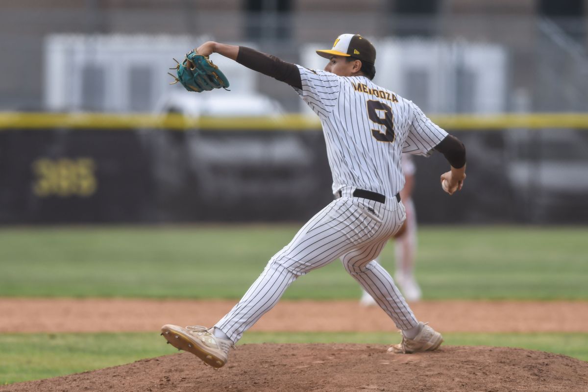 Temecula Valley Mateo Mendoza (9) pitches in relief during an High School Baseball game against   Huntington Beach  Tuesday May 12, 2026 in Temecula, California.
