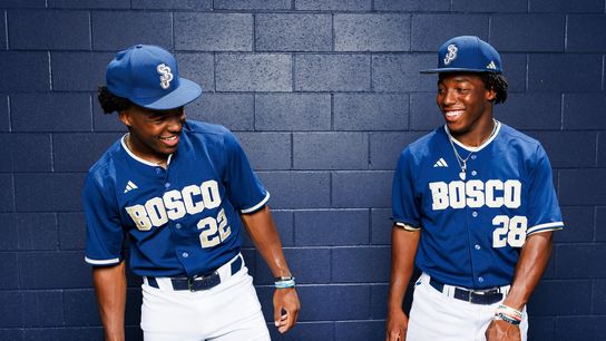 James Clark #22 and Miles Clark #28 of St. John Bosco High School poses for a portrait at St. John Bosco High School on May 21, 2026 in Bellflower, California. James Clark #22 and Miles Clark #28 of St. John Bosco High School poses for a portrait at St. John Bosco High School on May 21, 2026 in Bellflower, California.