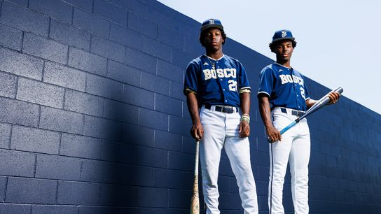 James Clark #22 and Miles Clark #28 of St. John Bosco High School poses for a portrait at St. John Bosco High School on May 21, 2026 in Bellflower, California. James Clark #22 and Miles Clark #28 of St. John Bosco High School poses for a portrait at St. John Bosco High School on May 21, 2026 in Bellflower, California.