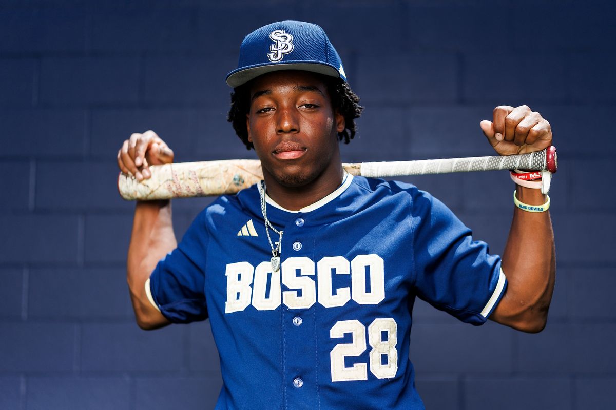 Miles Clark #28 of St. John Bosco High School poses for a portrait at St. John Bosco High School on May 21, 2026 in Bellflower, California.