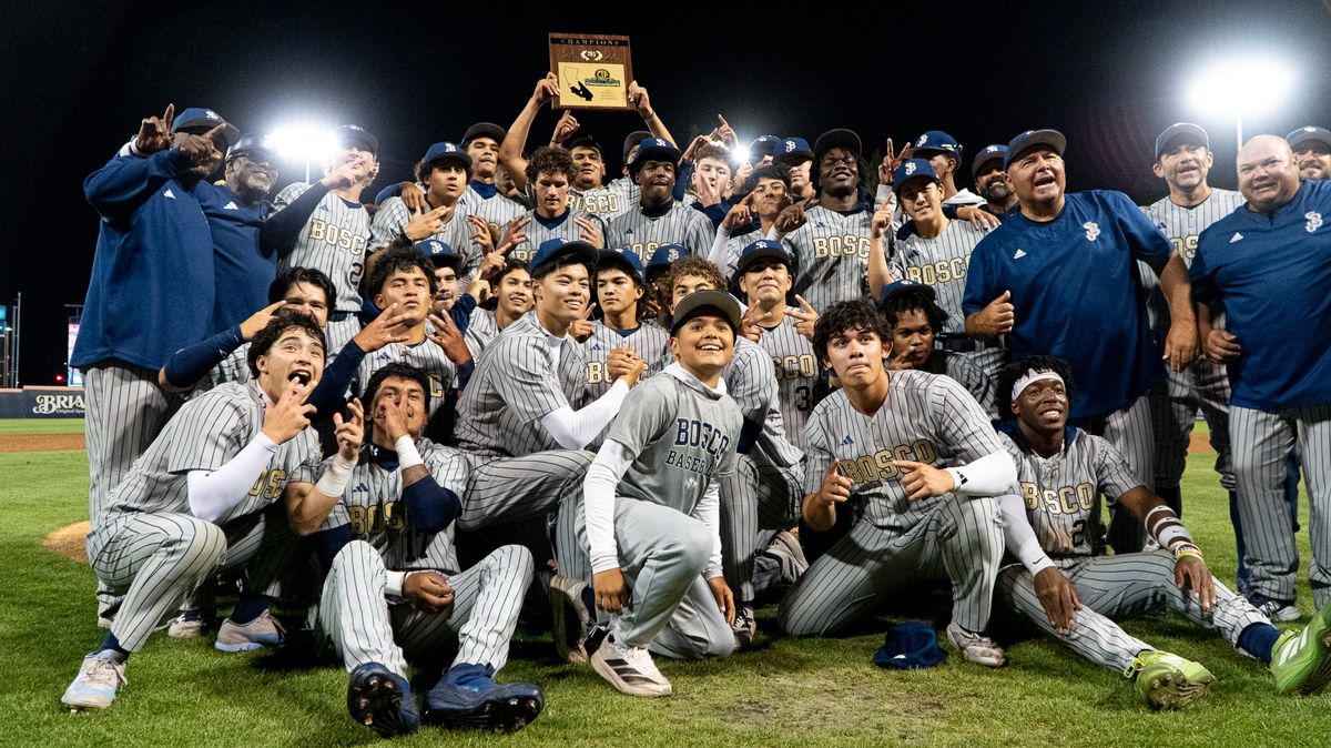St. John Bosco High School Players after a win in CIF Championship game at Goodwin field on May 29, 2026 in Fullerton, California. St. John Bosco High School Players after a win in CIF Championship game at Goodwin field on May 29, 2026 in Fullerton, California.
