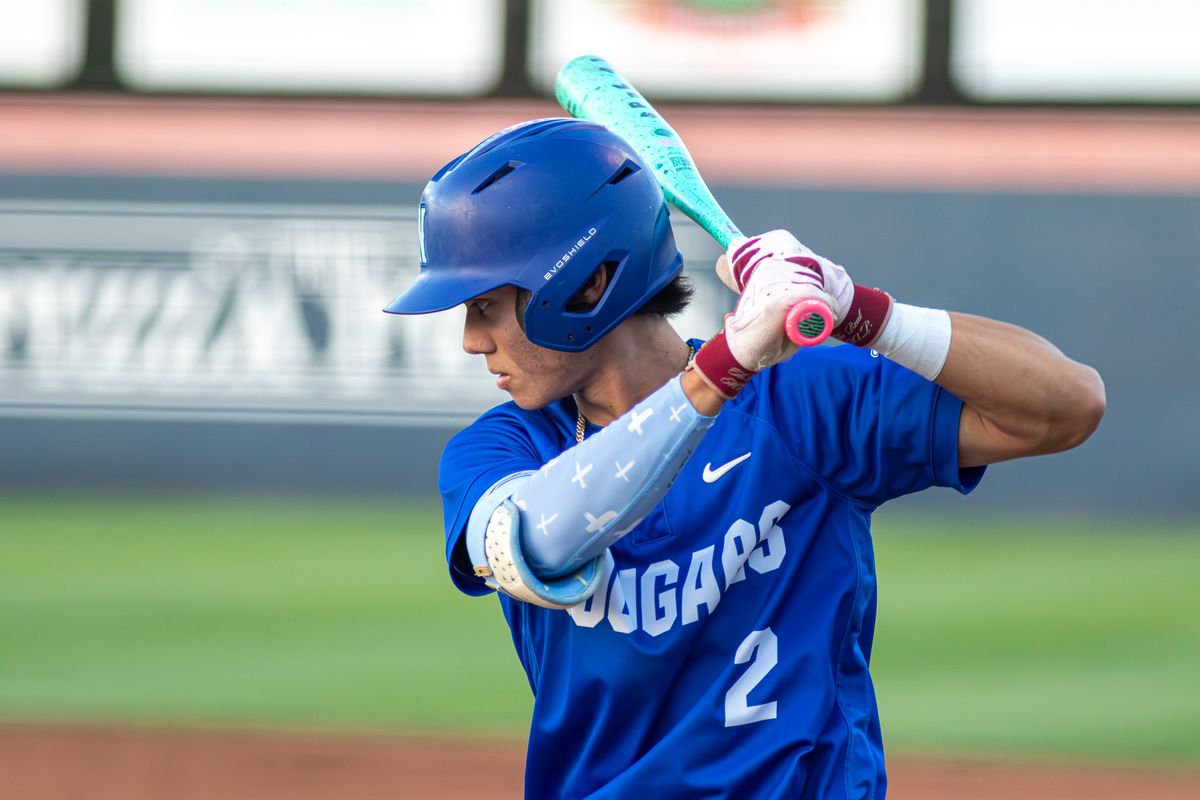 Norco High School Infielder Dylan Seward #2 warms up before the CIF Championship game at Goodwin field on May 29, 2026 in Fullerton, California. Norco High School Infielder Dylan Seward #2 warms up before the CIF Championship game at Goodwin field on May 29, 2026 in Fullerton, California.