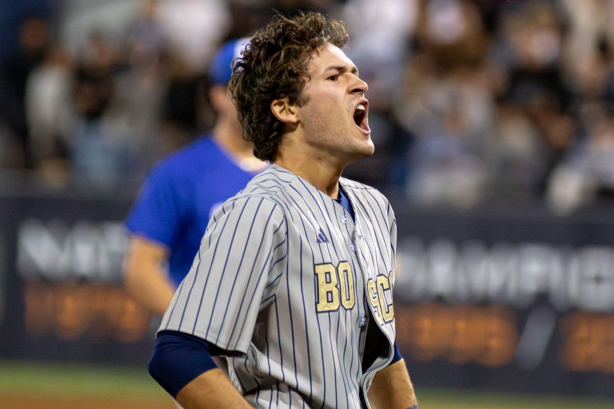 St. John Bosco High School Infielder Jack Camplin #7 celebrates after a RBI Triple during the CIF Championship game at Goodwin field on May 29, 2026 in Fullerton, California. St. John Bosco High School Infielder Jack Camplin #7 celebrates after a RBI Triple during the CIF Championship game at Goodwin field on May 29, 2026 in Fullerton, California.