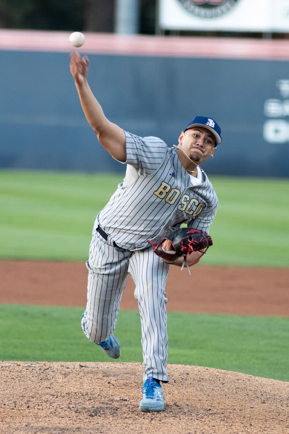 St. John Bosco High School Pitcher Julian Garcia pitches during the CIF Championship game at Goodwin field on May 29, 2026 in Fullerton, California. St. John Bosco High School Pitcher Julian Garcia pitches during the CIF Championship game at Goodwin field on May 29, 2026 in Fullerton, California.
