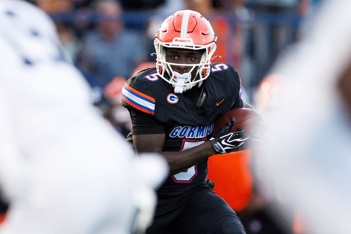 Corey Hinton #5 of Bishop Gorman High School runs with the ball during the game against St. John Bosco High School at Fertitta Field on August 21, 2026 in Las Vegas, Nevada. Corey Hinton #5 of Bishop Gorman High School runs with the ball during the game against St. John Bosco High School at Fertitta Field on August 21, 2026 in Las Vegas, Nevada.