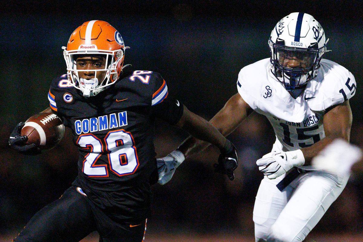 Trey Washington #28 of Bishop Gorman High School runs with the ball during the game against St. John Bosco High School at Fertitta Field on August 21, 2026 in Las Vegas, Nevada. Trey Washington #28 of Bishop Gorman High School runs with the ball during the game against St. John Bosco High School at Fertitta Field on August 21, 2026 in Las Vegas, Nevada.