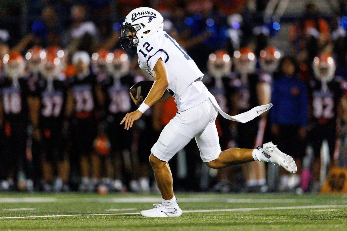Koa Malau'ulu #12 of St. John Bosco High School runs with the ball during the game against Bishop Gorman High School at Fertitta Field on August 21, 2026 in Las Vegas, Nevada. Koa Malau'ulu #12 of St. John Bosco High School runs with the ball during the game against Bishop Gorman High School at Fertitta Field on August 21, 2026 in Las Vegas, Nevada.