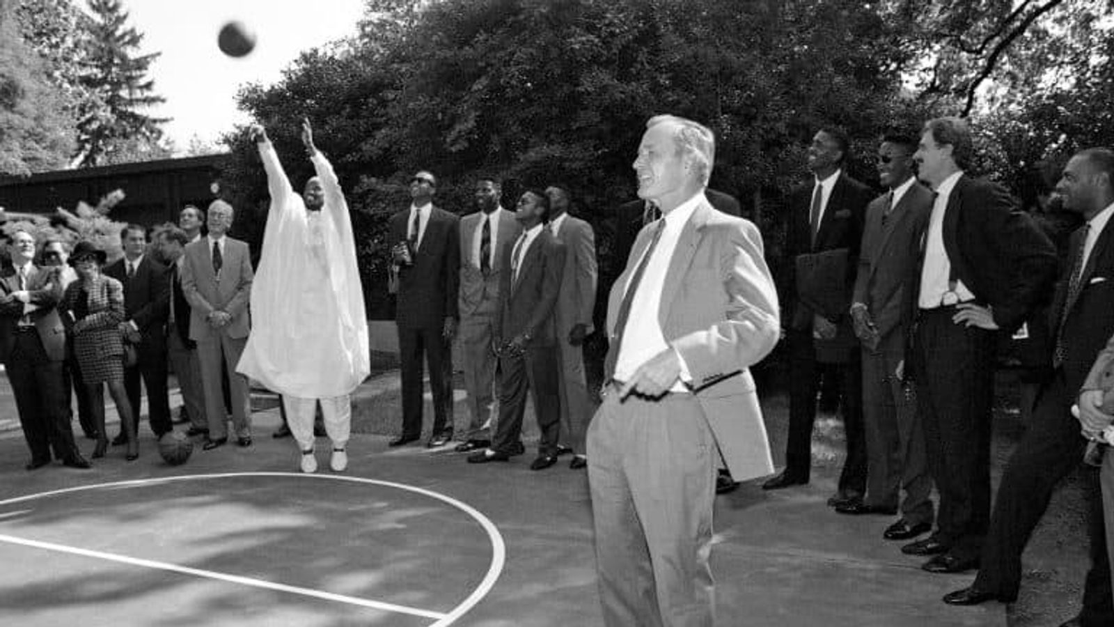 Craig Hodges shoots on the White House basketball court.