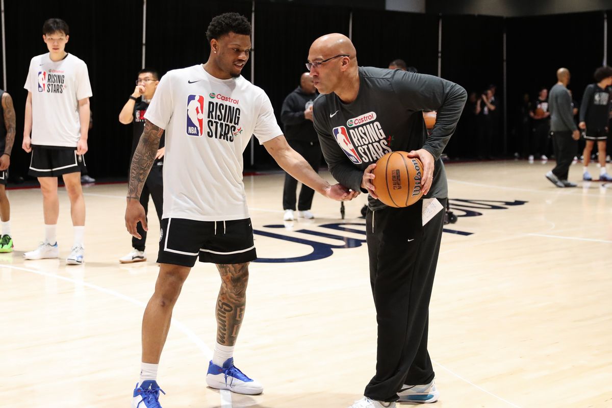 Raptors 905 guard Alijah Martin (55) participates in drills during NBA Rising Stars practice on February 13, 2026 in Inglewood, CA.