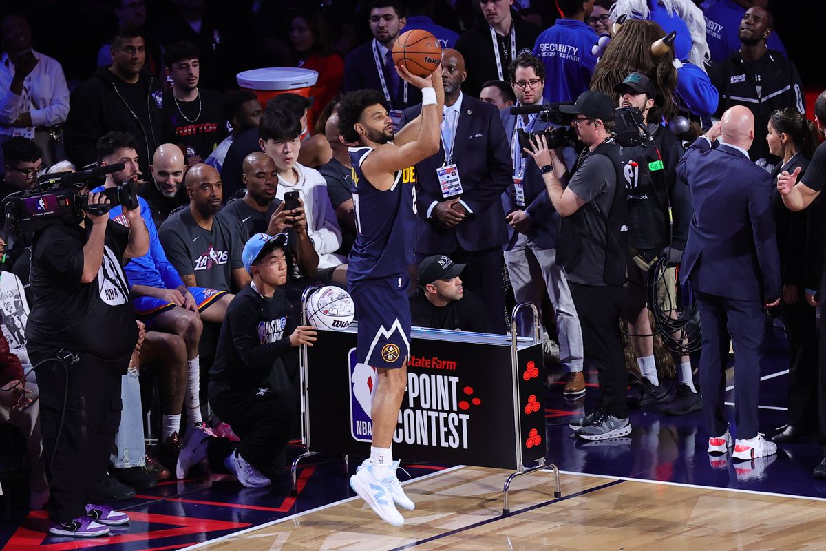 Denver Nuggets guard Jamal Murray (27) participates in the three point contest at NBA All Star Saturday on February 14, 2026 in Inglewood, CA.