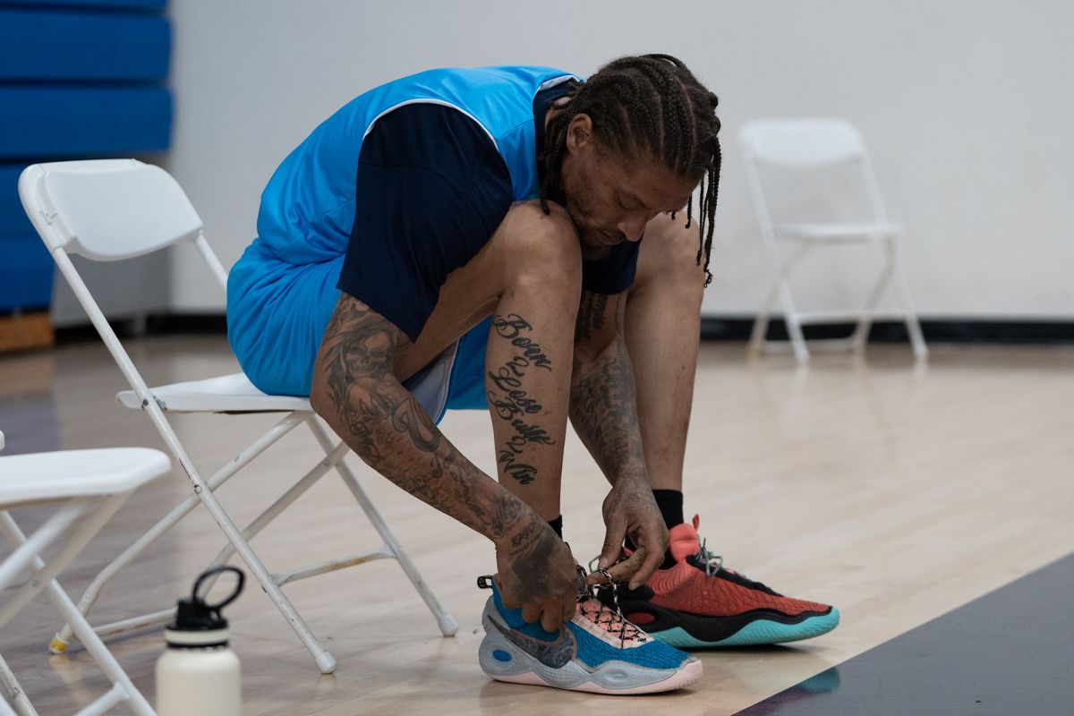 Miami 305 Forward Michael Beasley wasting his shoes before the start of his teams practice on June 19th, 2026 in Los Angeles, California Miami 305 Forward Michael Beasley wasting his shoes before the start of his teams practice on June 19th, 2026 in Los Angeles, California