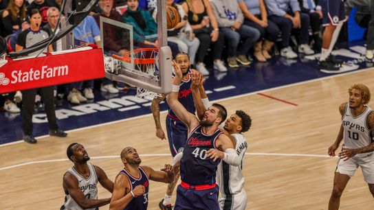 Clippers G (40) Ivica Zubac fights for a rebound against San Antonio Spurs on Monday November 4th, 2024 at Intuit Dome.