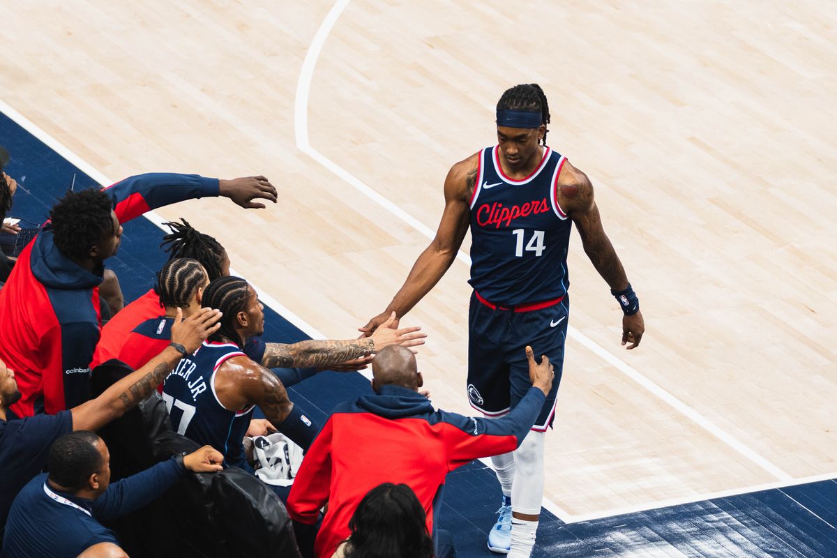 LA Clippers Forward Terance Mann (14) subbing out during an NBA basketball game against the Orlando Magic, Wednesday November 20th, 2024 in Inglewood, California. 