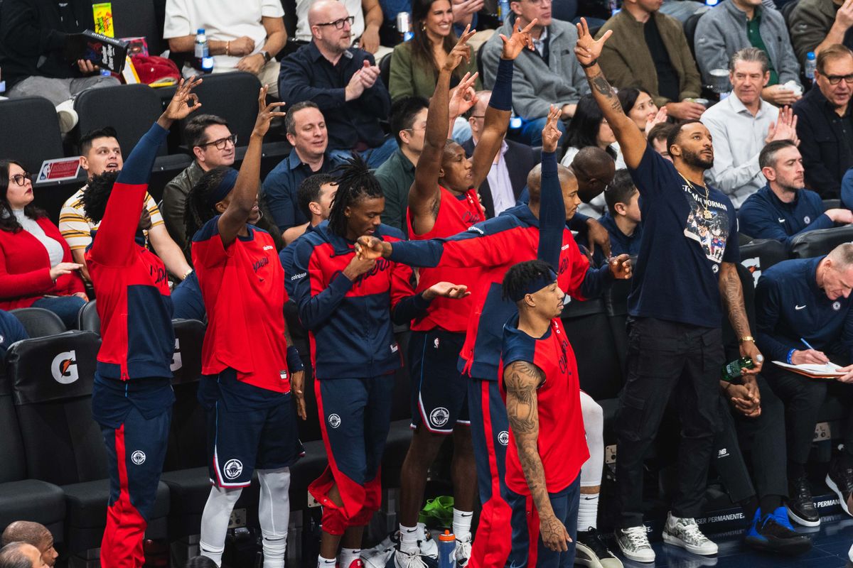LA Clippers bench celebrating a made three pointer at an NBA basketball game against the Orlando Magic, Wednesday November 20th, 2024 in Inglewood, California.