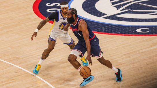 Los Angeles Clippers guard James Harden  (1) an NBA basketball game against the Golden State Warriors, Monday November 18th, 2024 in Inglewood, California. 