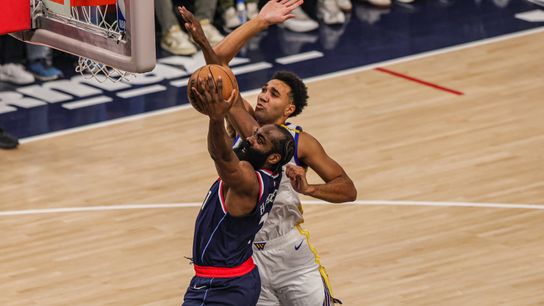 Los Angeles Clippers guard James Harden  (1) an NBA basketball game against the Golden State Warriors, Monday November 18th, 2024 in Inglewood, California. 
