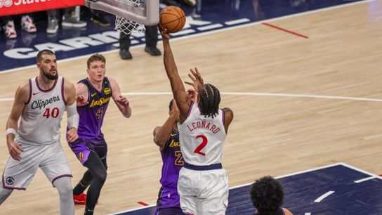 Los Angeles Clippers SF Kawhi Leonard (2) takes a jump shot at an NBA basketball game against the Los Angeles Lakers, Sunday January 19th, 2025 in Inglewood, California. Los Angeles Clippers SF Kawhi Leonard (2) takes a jump shot at an NBA basketball game against the Los Angeles Lakers, Sunday January 19th, 2025 in Inglewood, California.